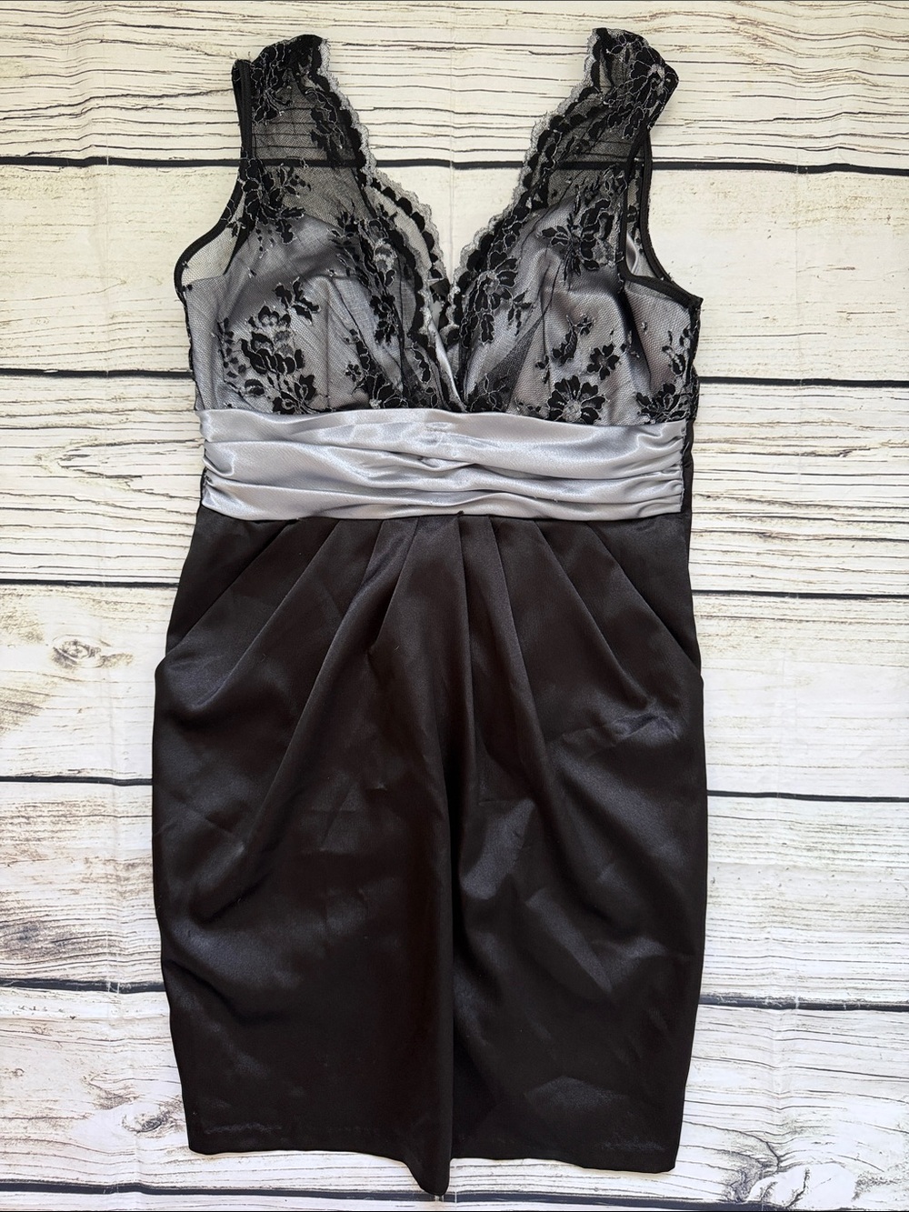 ♡ Love Tease Black & Silver Lace Bodice Y2K Cocktail Dress 7